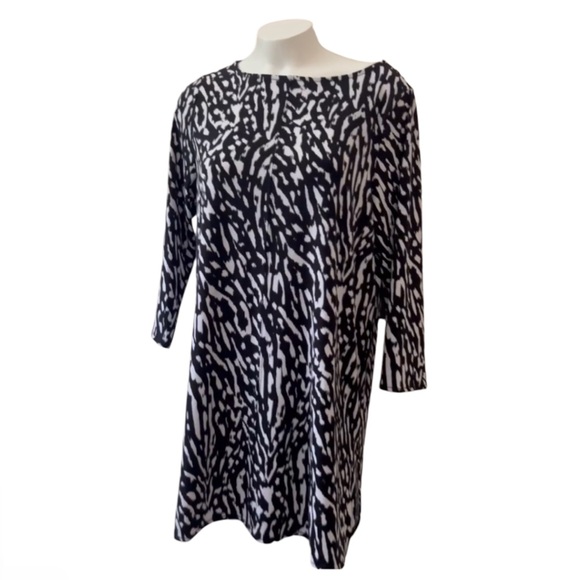 Alfani Boat Neck 3/4 Sleeve Printed Tunic Text Zebra Black - Picture 1 of 6